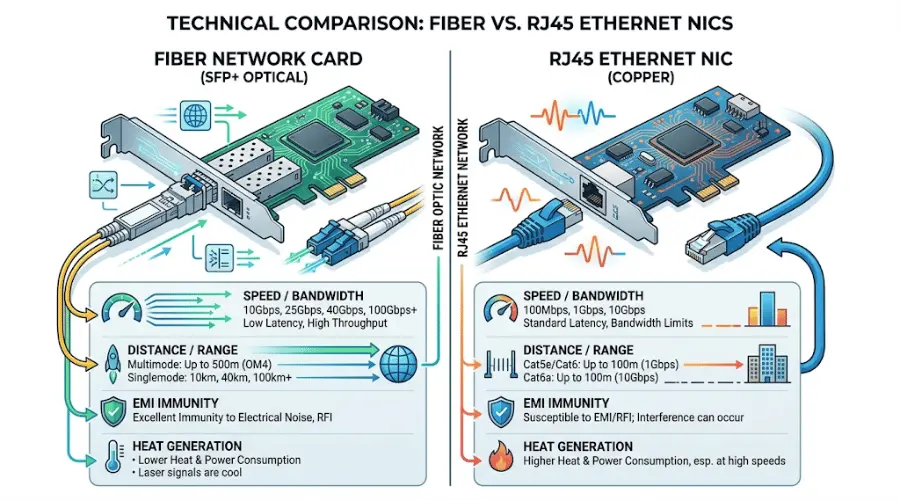 Fiber network card vs RJ45 Ethernet NIC comparison Fiber network card vs RJ45 Ethernet NIC comparison