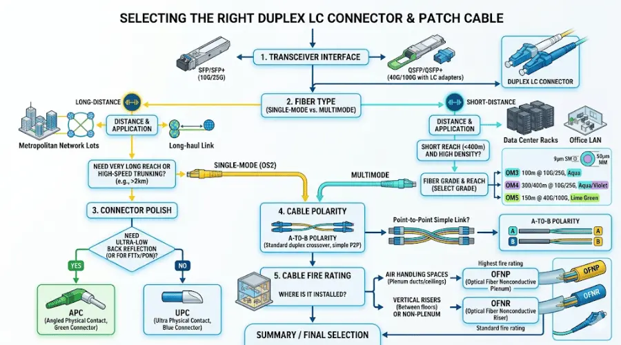 Five-step checklist for choosing the right duplex LC connector and patch cable Five-step checklist for choosing the right duplex LC connector and patch cable