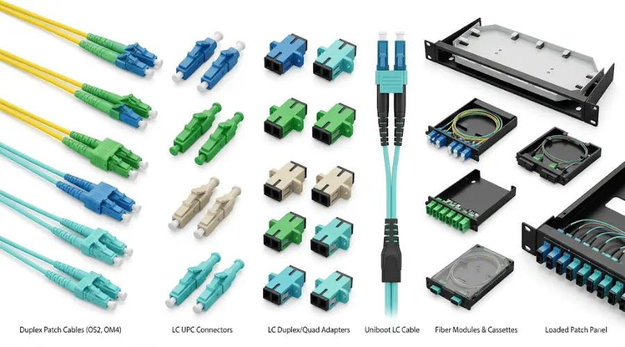Duplex LC patch cables, LC adapters, UPC APC connectors and fiber patch panel products Duplex LC patch cables, LC adapters, UPC APC connectors and fiber patch panel products