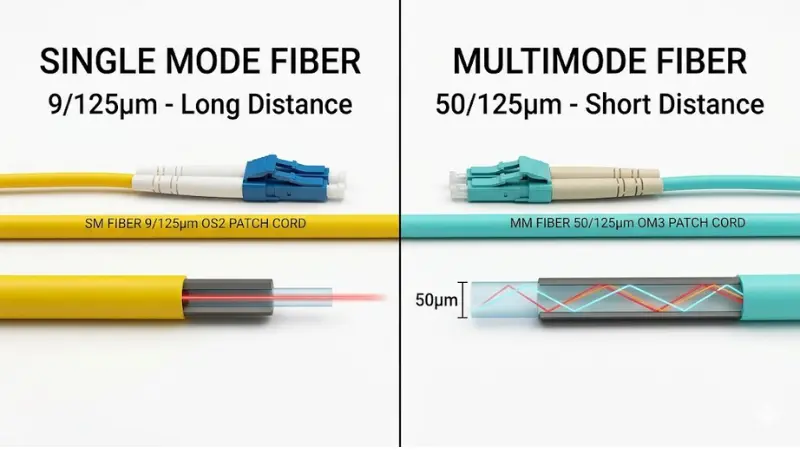 Single mode vs multimode fiber patch cable comparison for long distance and short distance links Single mode vs multimode fiber patch cable comparison for long distance and short distance links