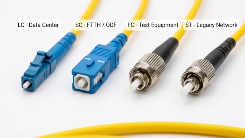 LC SC FC and ST single mode fiber connector options for different network equipment LC SC FC and ST single mode fiber connector options for different network equipment
